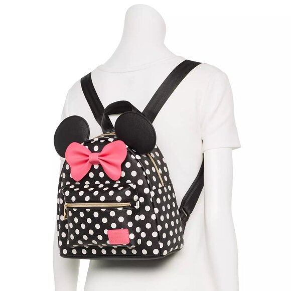 NWT! Disney Minnie Mouse Polka Dot Bow Mini Backpack Ears Hot Pink - Picture 4 of 6